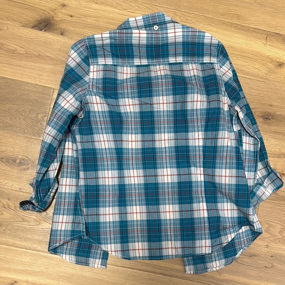 Blue and White Boxy Button Down Shirt with Notched Collar - Picture 3 of 3